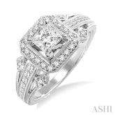 1/2 ctw Round and Princess Cut Diamond Semi-Mount Engagement Ring 14K White Gold